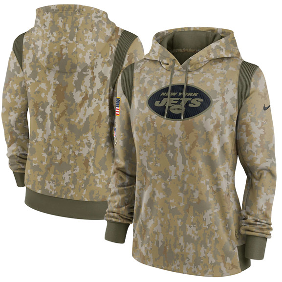 Women's New York Jets 2021 Camo Salute To Service Therma Performance Pullover Hoodie(Run Small)
